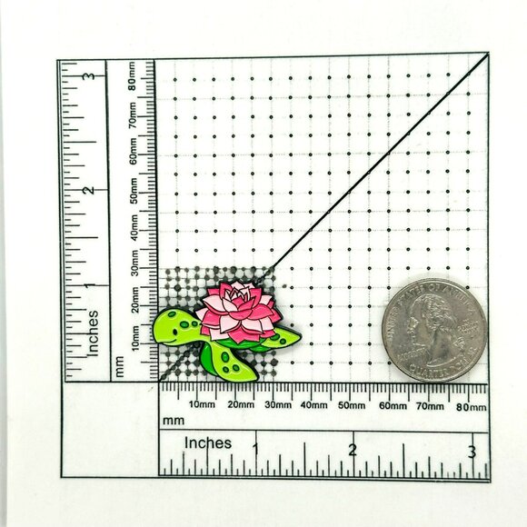 🤩Cute Turtle enamel pin with lotus flower Design - Green Turtle Metal Brooch🤩 - Picture 6 of 6